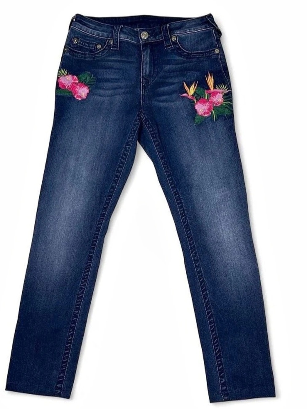 True Religion Skinny Embroidered Jeans in Blue Waist 29